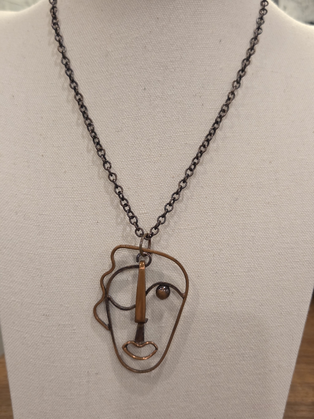 Vintage Rebajes' Abstract Picasso Face Kinetic Pendant in Copper
